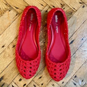 Melissa Campana Crochet Papel Flat in Red, Size 8